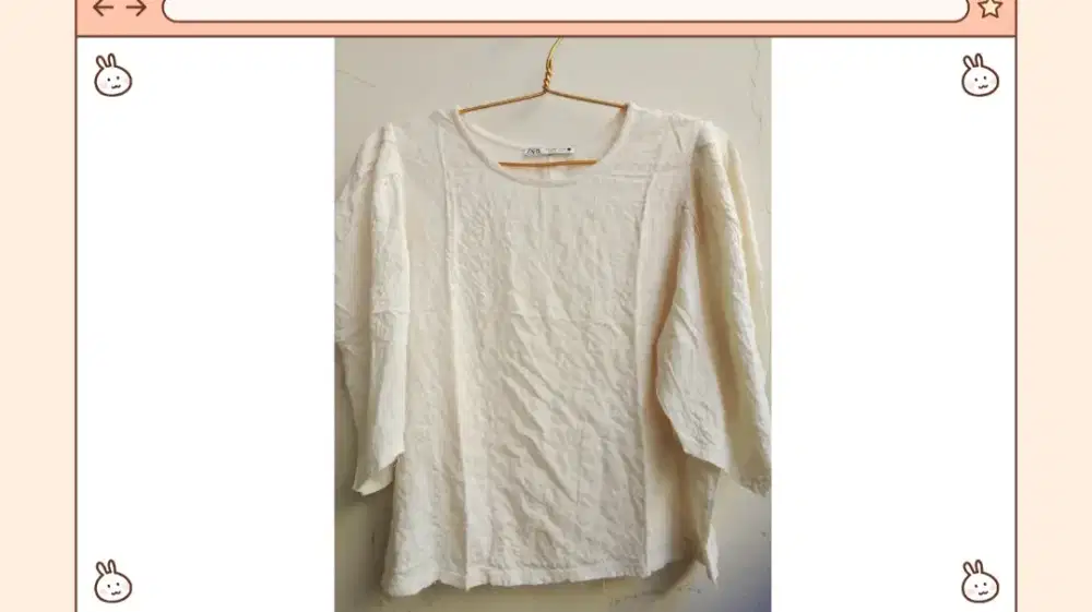 Zara Textured Puff Sleeve Blouse Broken White Original (Size S)