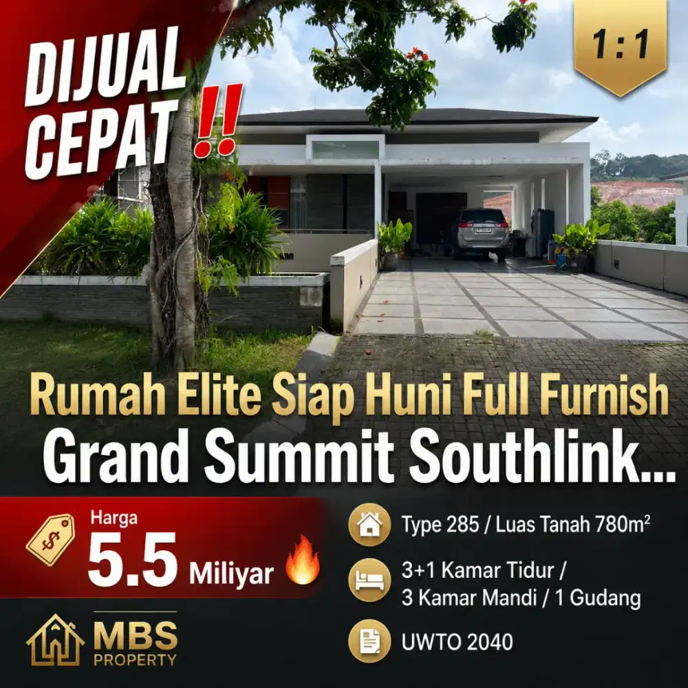 DIJUAL CEPAT
Rumah Elite Siap Huni Full Furnish Grand Summit Southlink
