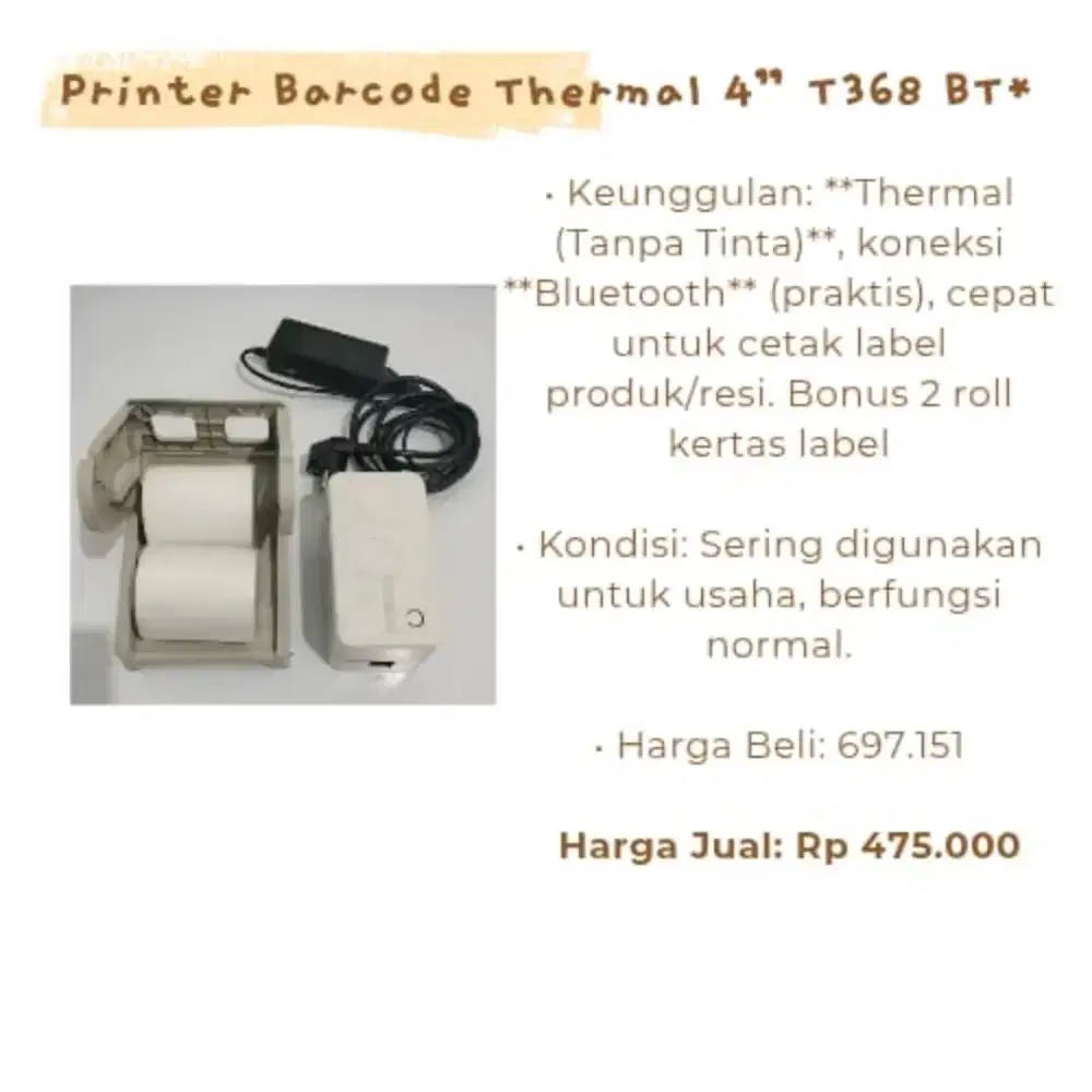 Printer Barcode Thermal 4” T368 BT