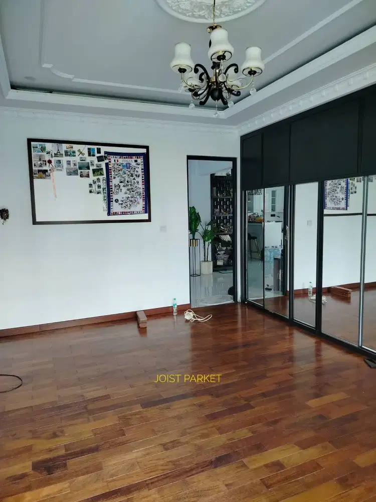 lantai kayu parket flooring merbau solid finishing uv coating