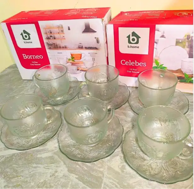 Cangkir Kaca Set Borneo 6 Cup & 6 Saucer 5 Inch (GB-00)
