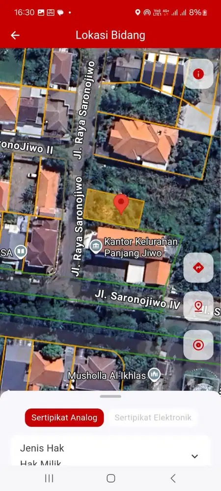 Dijual Tanah Komersial Area di Jl Sarono Jiwo Prapen Surabaya Selatan