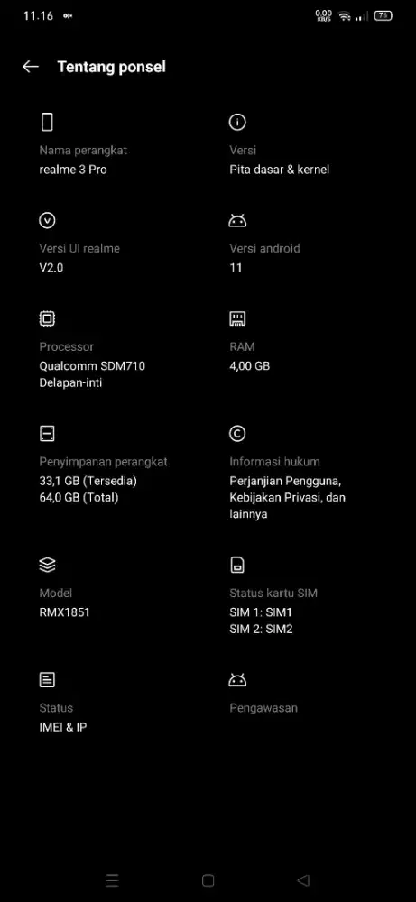 Realme 3pro 4/64 normal no minus
