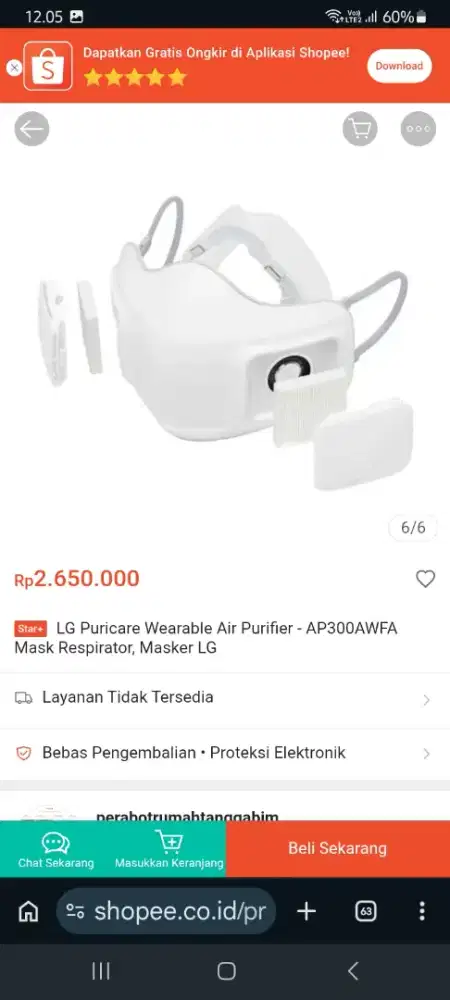 Masker Sultan LG Puricare Mask Air Purifier