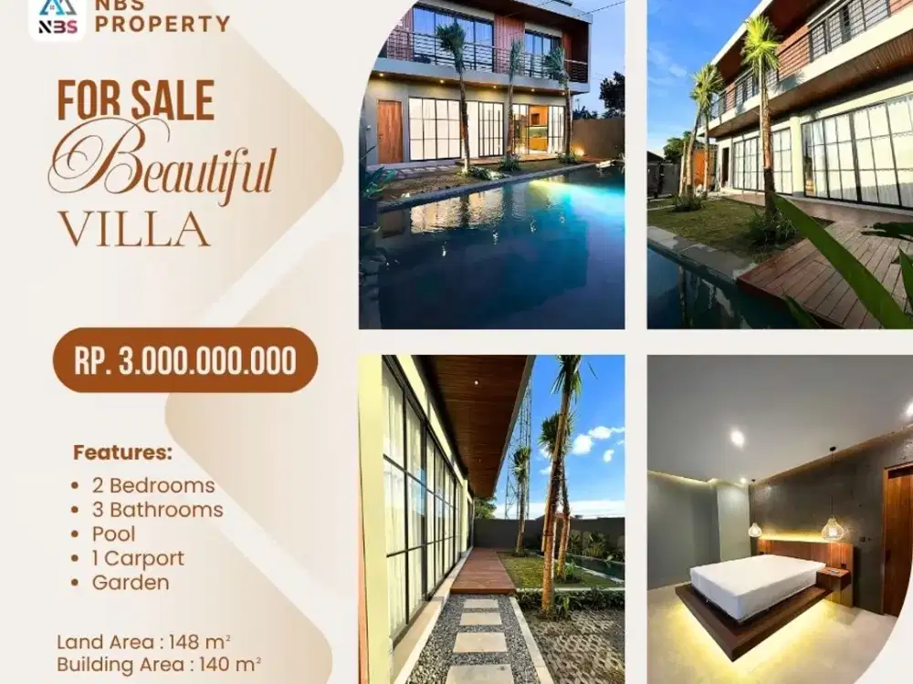 FOR SALE BEAUTIFUL VILLA FULL FURNISH WITH SWIMMING POOL AT MUNGGU