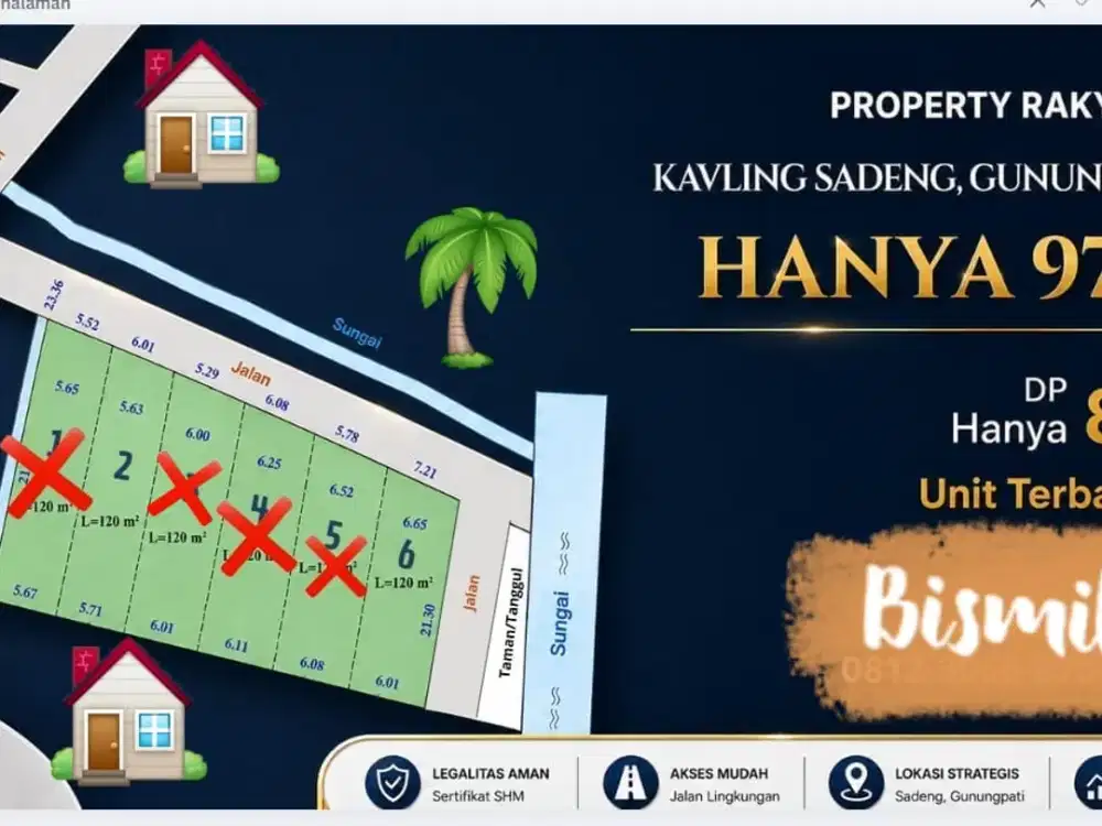 Tanah murah di Sadeng tinggal 2 unit harga 97 juta SHM gunungpati