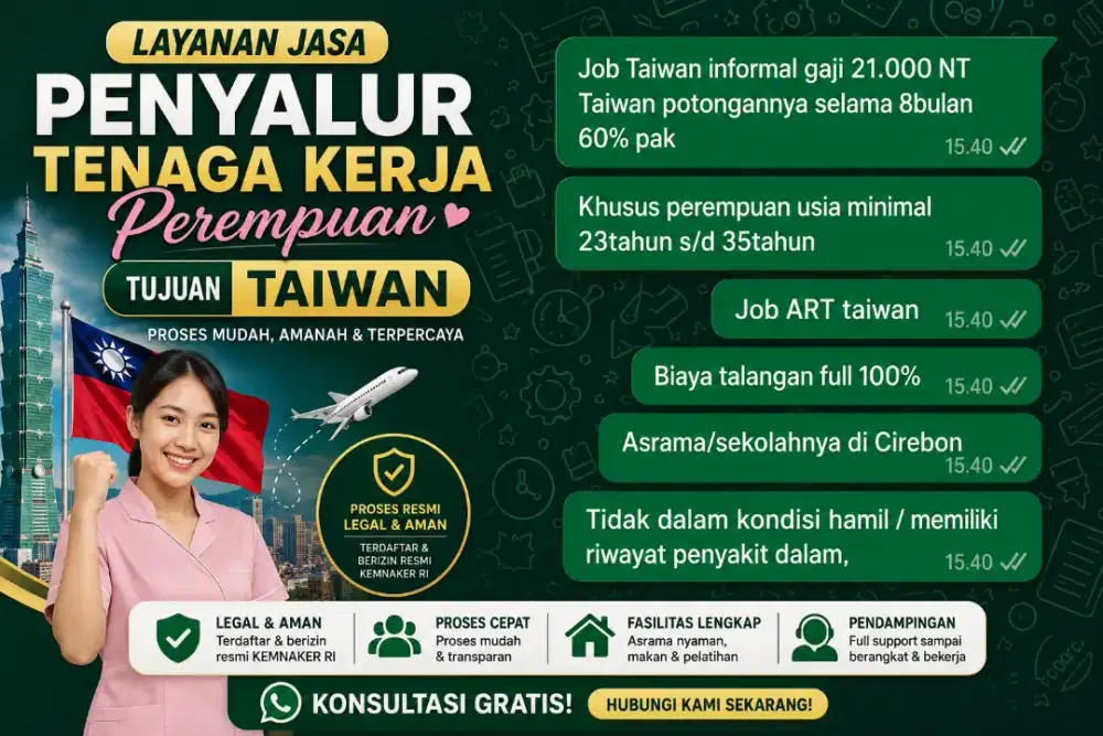 Loker khusus perempuan ke taiwan