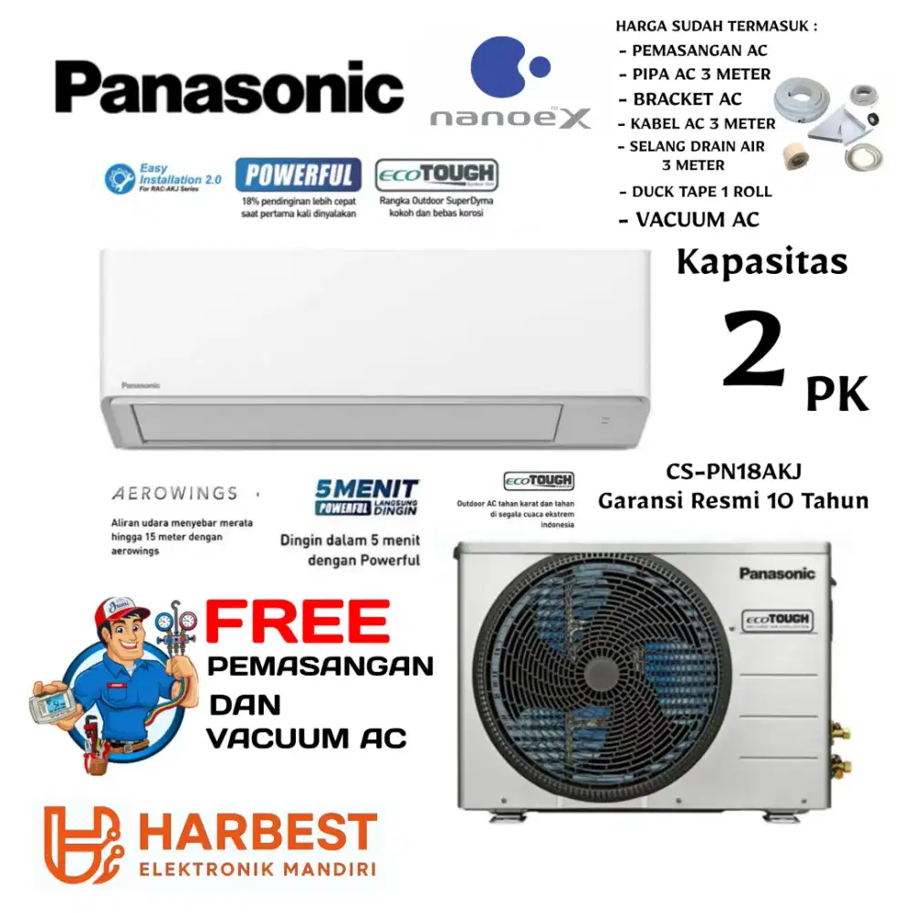 PANASONIC AC Spit 2 PK ECOTOUGH CS-PN18AKJ R 32 Nanoe-X Anti BLUE FIN