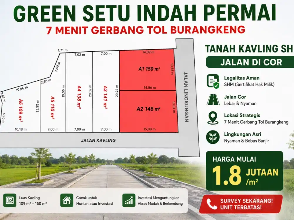 Promo 1 jt-an/m2 Tanah Kavling SHM Setu Bekasi