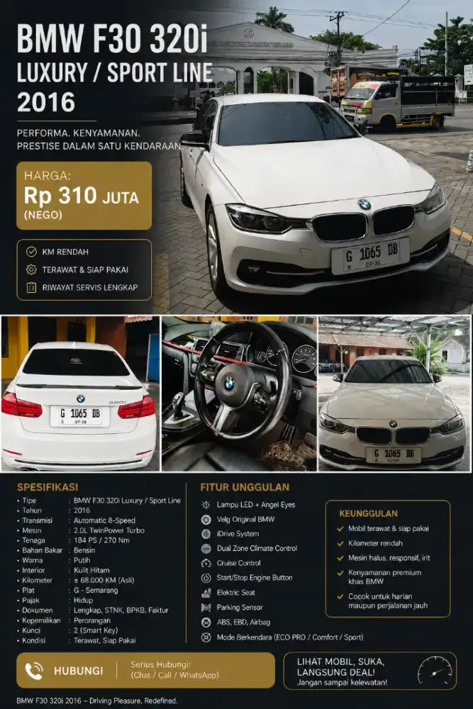 DI JUAL BMW F30 LUXURY SPORT 2016