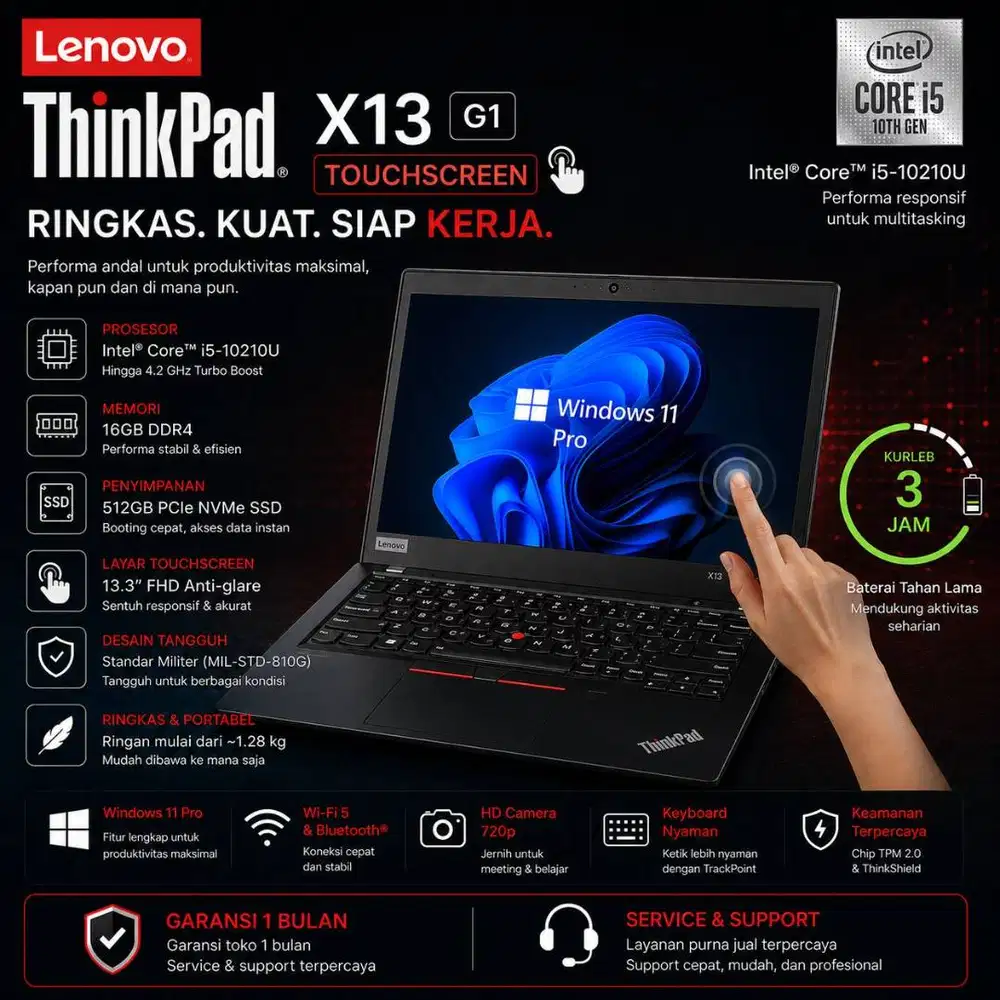 Laptop Lenovo X13 G1 Touchscreen | I5 - 10210U | Ram 16/512GB