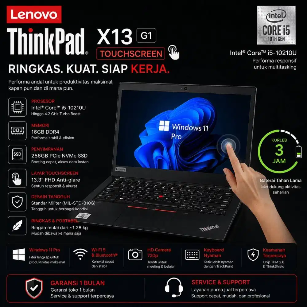 Laptop Lenovo X13 G1 Touchscreen | I5 - 10210U | Ram 16/256GB
