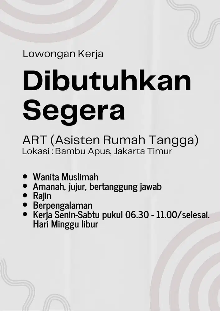 Pekerjaan Rumah Ringan PP (Pulang Pergi), Bambu Apus, Jaktim