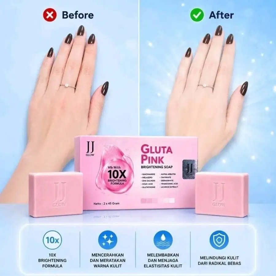 JJ Glow Sabun Gluta Pink10X Brightening Soap Barsoap Kojic DNA Salmon