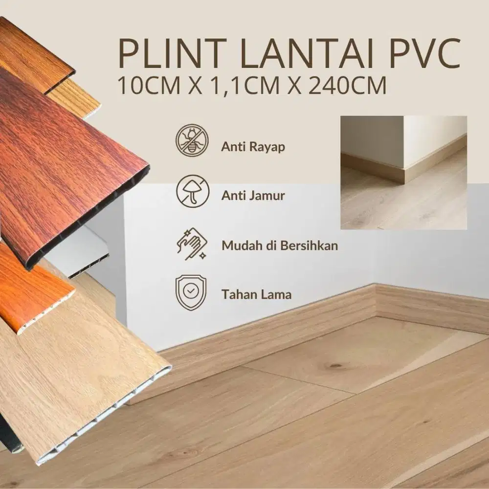 Plint Lantai PVC Motif Kayu 240 cm | Solusi Finishing Rapi Anti Rayap