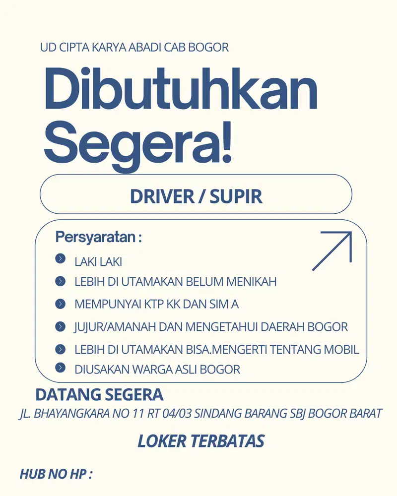 LOWONGAN DRIVER BOGOR