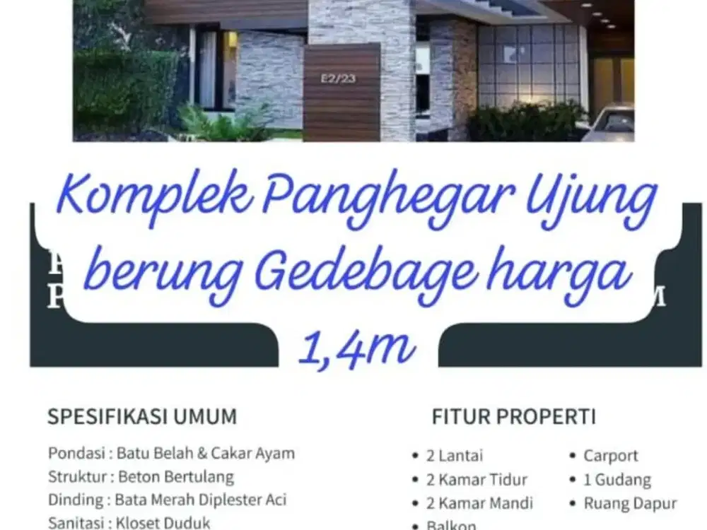 Rumah Modern 2 Lantai di Komplek Panghegar Gedebage 1,4 M