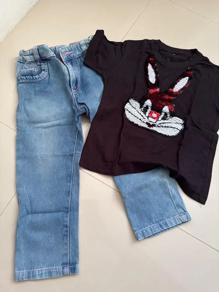 Set celana kaos anak perempuan squin