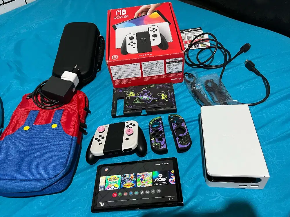 WTS NINTENDO SWITCH OLED OFW AKUN GAMES FULL SET AKSESORIS SD CARD 128