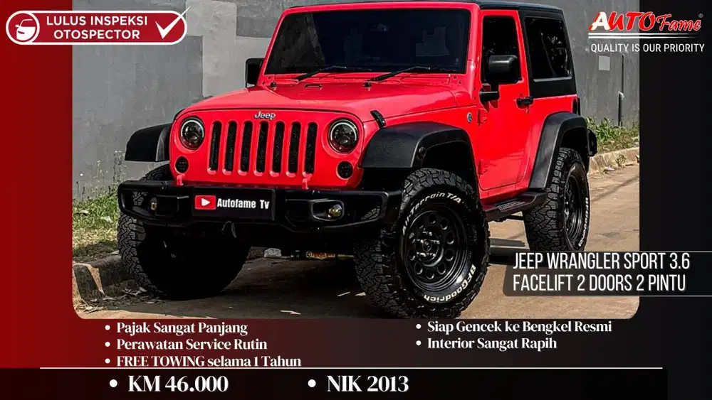 Jeep Wrangler Sport 3.6 Facelift 2 Doors 2 Pintu NIK 2013 Red On Black