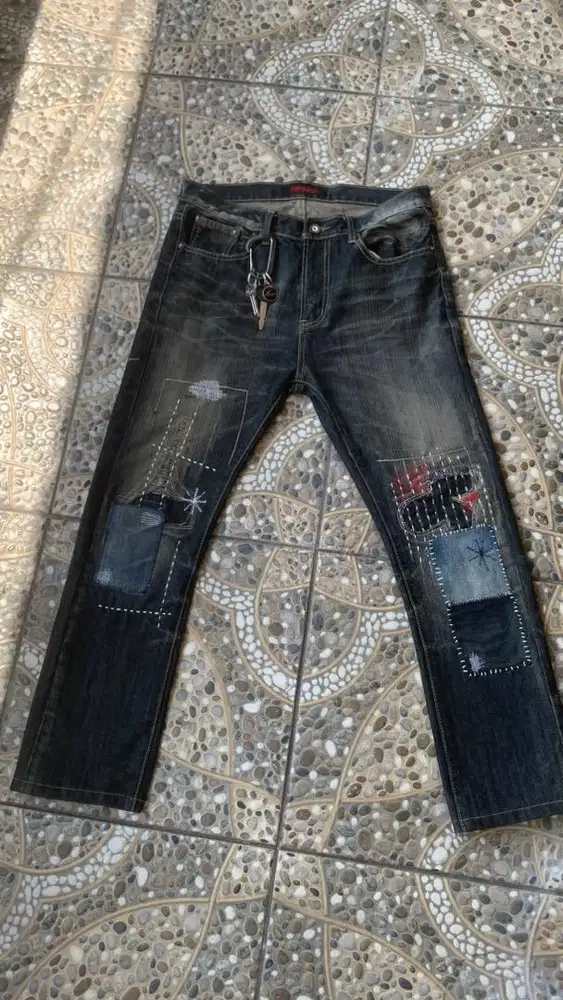 Sashiko patched work denim pants