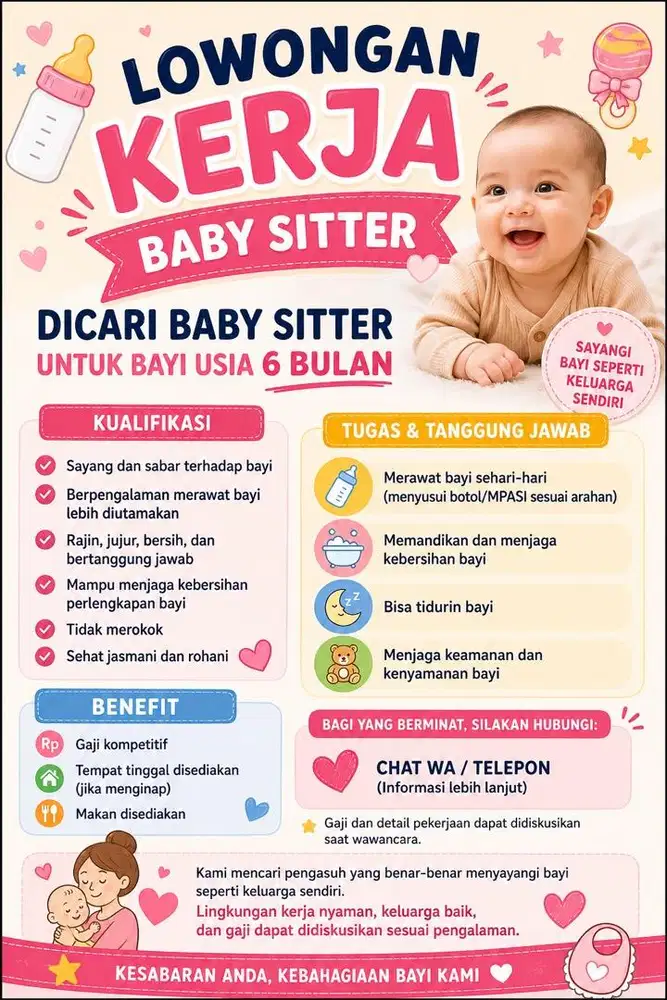 Dicari Baby Sitter Bayi Usia 6 Bulan Tinggal Dalam
