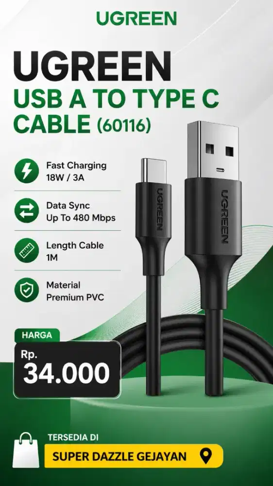 UGREEN USB A TO TYPE C CABLE (60116)
