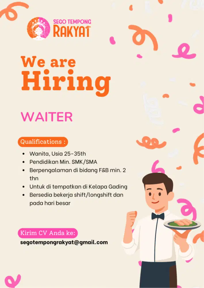 Lowongan Floor Captain & Waiters Restoran Nusantara di Kelapa Gading