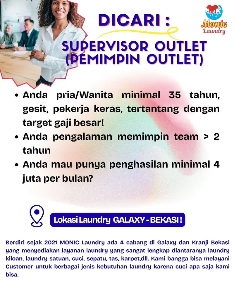 Butuh cepat SUPERVISOR outlet laundry di Galaxy Bekasi!