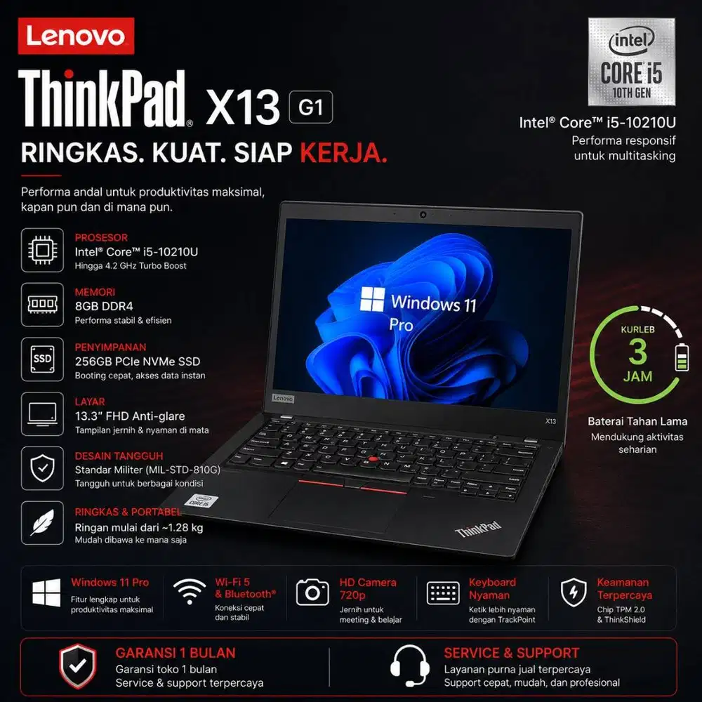 Laptop Lenovo Thinkpad X13 G1 | I5 - 10210U | Ram 8/256GB