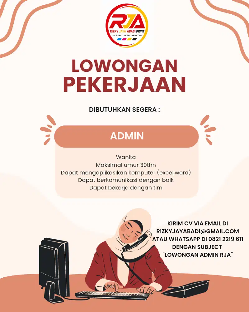 DIBUTUHKAN SEGERA ADMIN UNTUK PERCETAKAN
