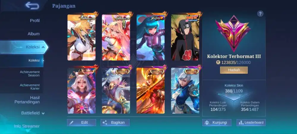 Jual Akun ML Kolektor Terhormat 3 Termurah, Flash Sale (Bisa Nego)