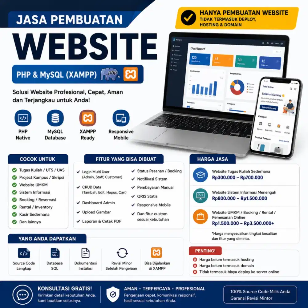 JASA PEMBUATAN WEBSITE PHP & MYSQL  - TUGAS KULIAH, UMKM, DAN BISNIS