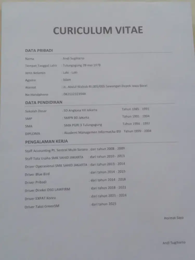 Driver profesional segala jenis mobil