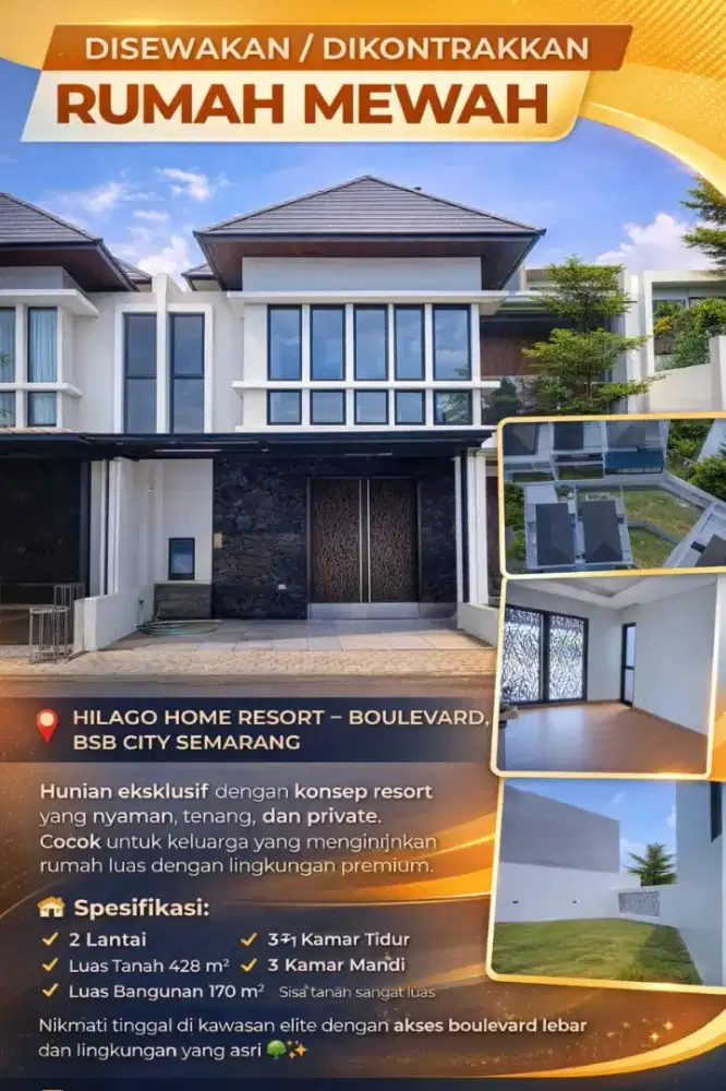 Rumah disewakan siap huni cluster HILAGO HOME RESORT BSB SEMARANG
