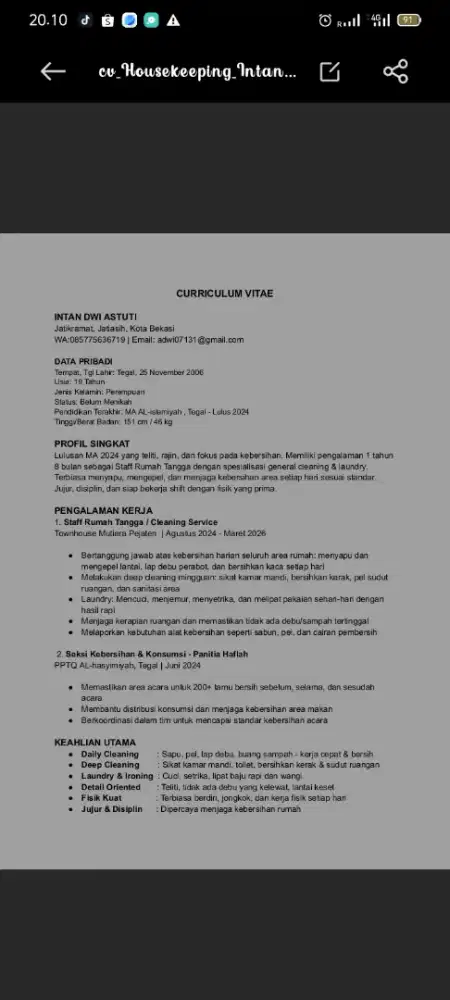 ART Housekeeping spesialis Bersih-bersih dll