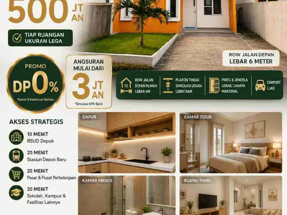 RUMAH SIAP HUNI DP 0% / cicilan 3 jutaan dalam cluster