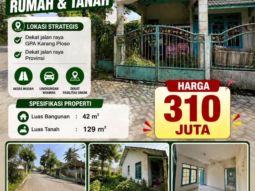 DIJUAL TANAH BONUS RUMAH KARANGPLOSO