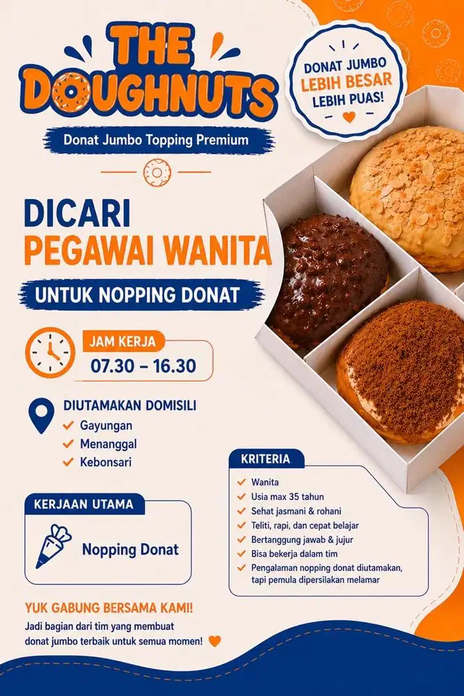 Dicari staff untuk kasir dan topping donat