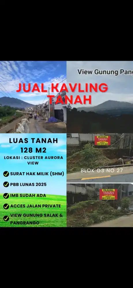 TANAH KAVLING SIAP BANGUN DI CLUSTER AURORA VIEW MOUNTAIN