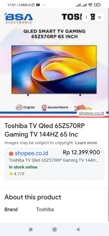 Qled 65inc Gaming tv Toshiba 65Z570 ultra hd 4K bisa tukar tambah