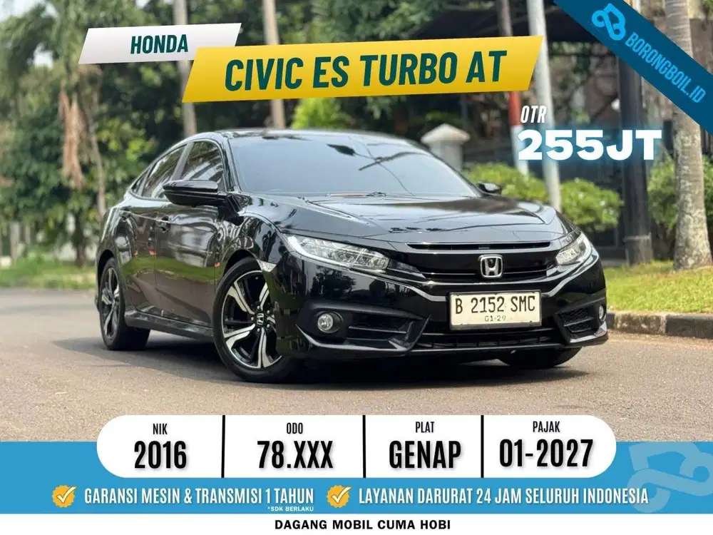 LOW KM!!HONDA CIVIC ES TURBO AT 2016 HITAM FAVORIT