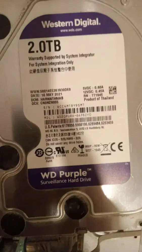 HDD Hardisk 2TB SATA WDC PURPLE