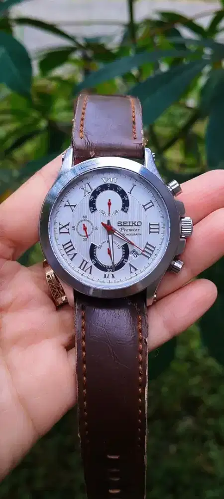 Jam Tangan Chronograph Klasik Silver Brown Leather Strap Elegan