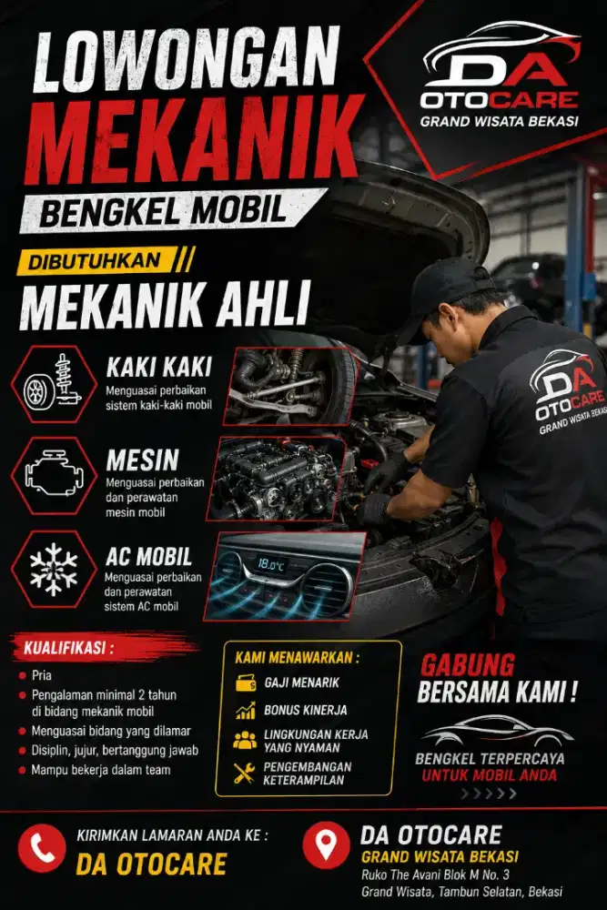 Dibutuhkan Mekanik Mobil Ahli