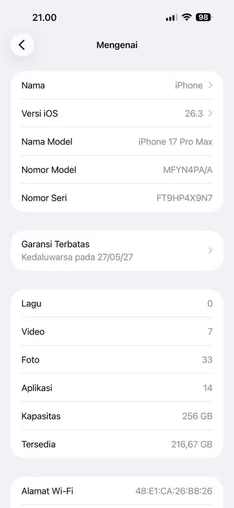 Iphone 17 promax 256gb ibox