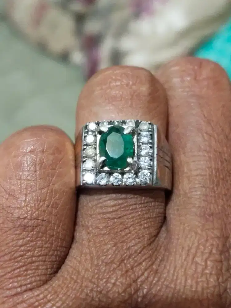 zamrud  ring perak swasa samping berlian 9bj sirkon 7bj