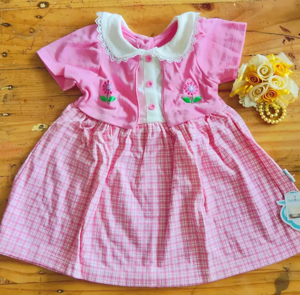 Dress Anak Perempuan 6-12 Bulan Pink Kotak Duck Duck International