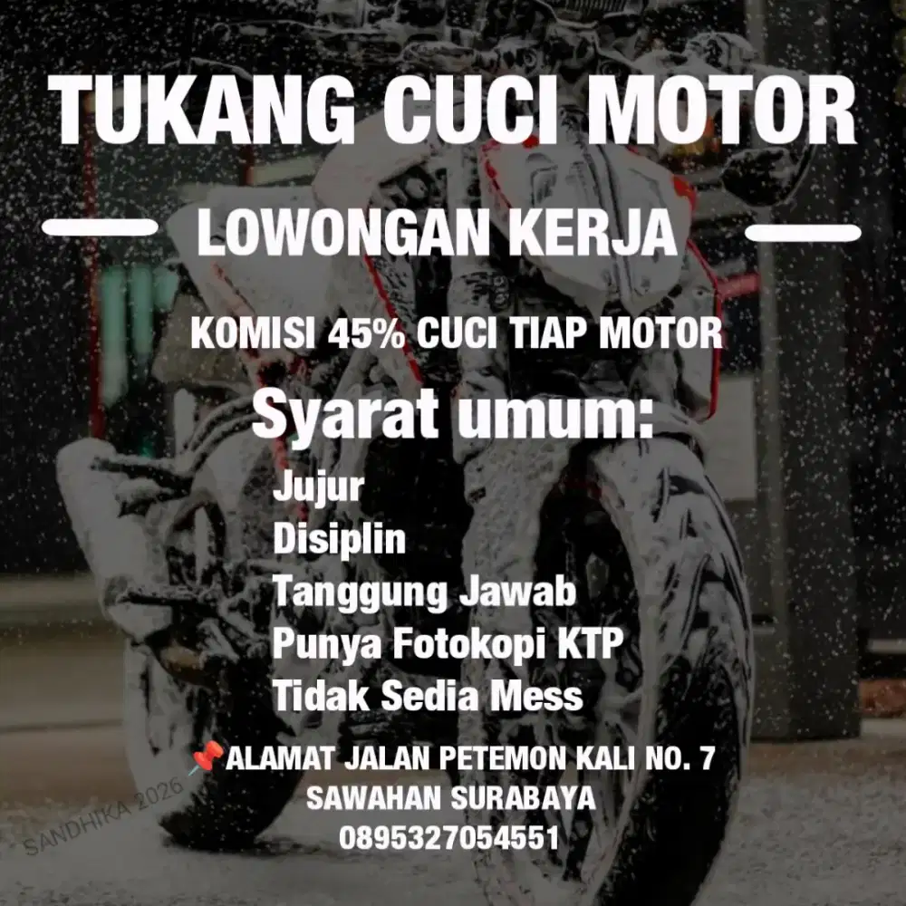Lowongan Tenaga Cuci Motor Surabaya