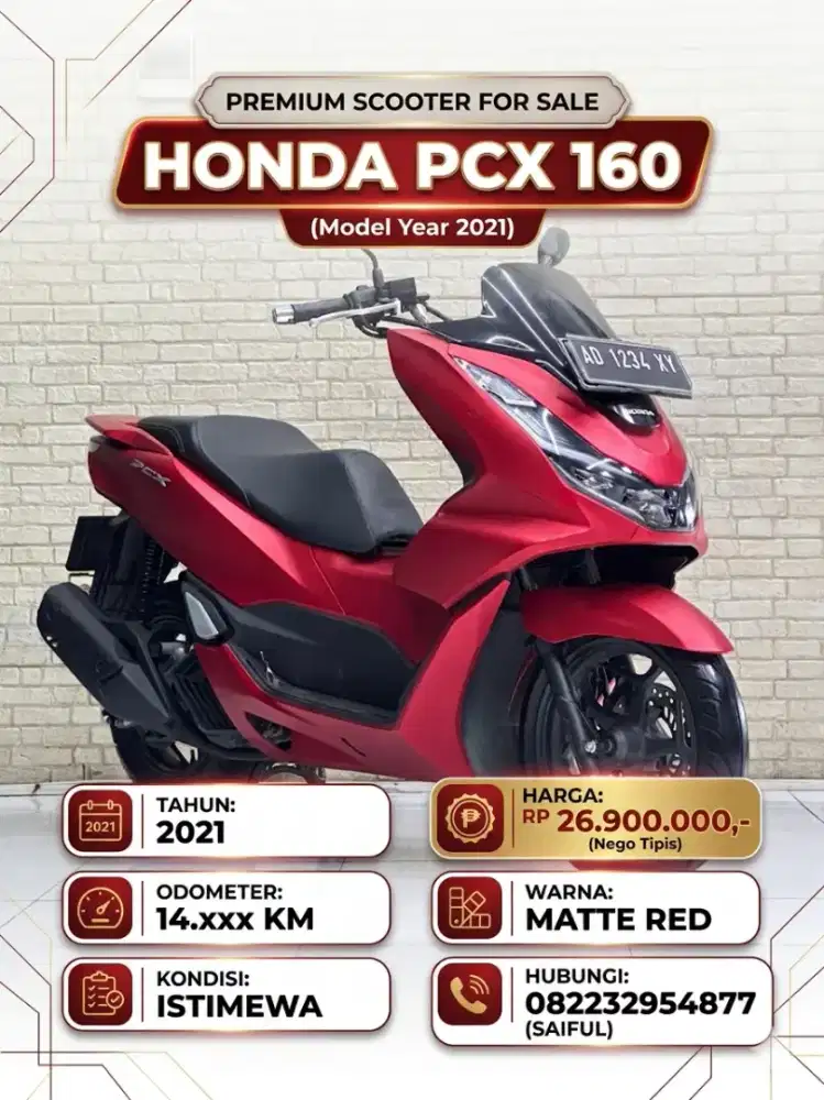 Perfect Condition!!Honda Pcx 160cc 2021 N Asli Red Matte Mulus-Mustika